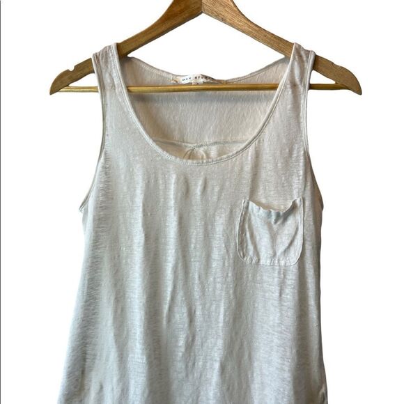 MAX STUDIO 100% Linen White Lightweight Scoop Neck Front Pocket Casual Tank S - Picture 2 of 8